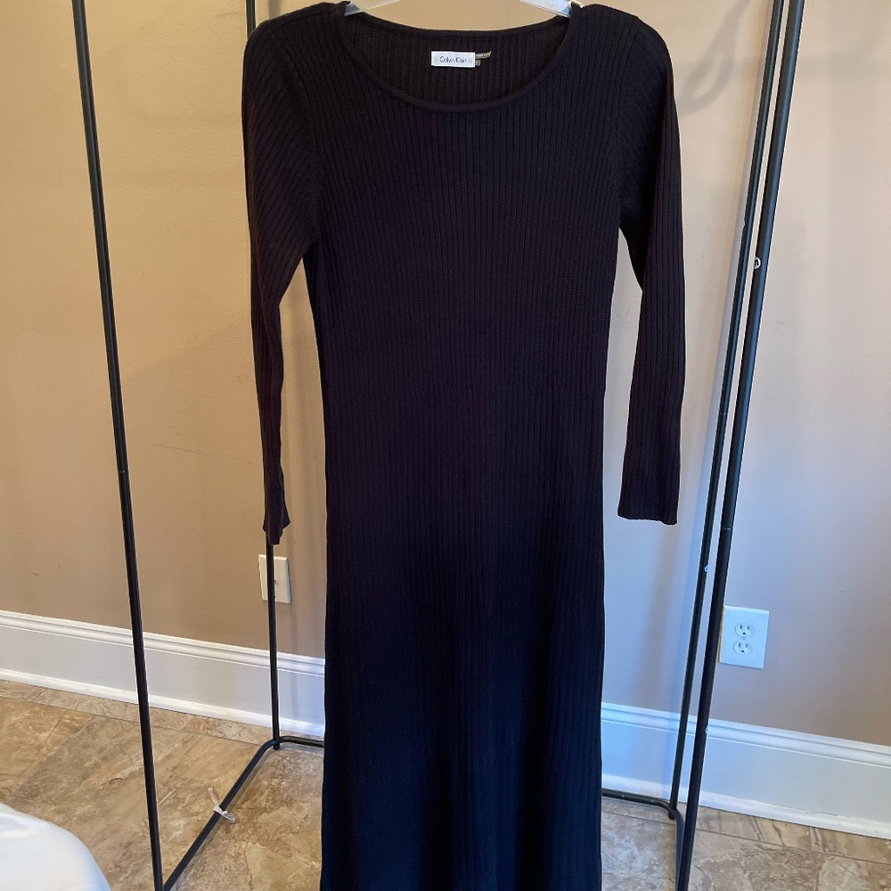Calvin Klein Rib Knit Black Maxi Sweater Dress